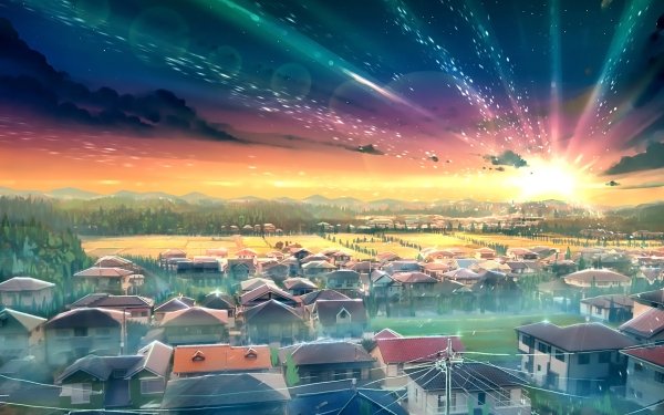Anime Original Building House Sunset Sunshine HD Wallpaper | Background Image