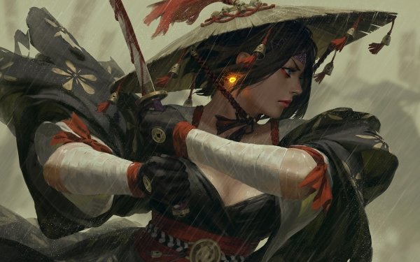 Anime Original Woman Warrior Samurai HD Wallpaper | Background Image