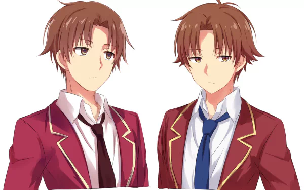 HD desktop wallpaper featuring Kiyotaka Ayanokōji from Classroom of the Elite anime, showcasing two expressions.