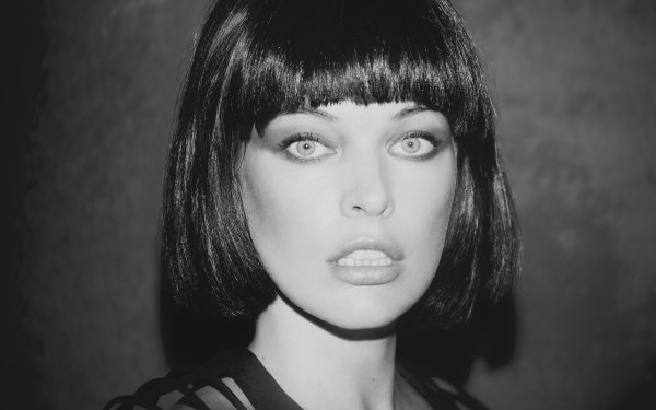 Celebrity Milla Jovovich Face Actress American Black & White Short Hair HD Wallpaper | Background Image