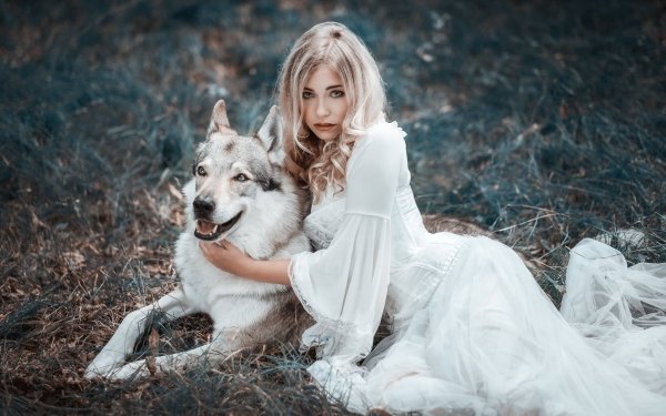 Women Model Blonde White Dress Dog HD Wallpaper | Background Image