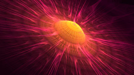 A vibrant HD abstract wallpaper featuring a fractal explosion that resembles a supernova, with intense pink and yellow hues radiating from the center.