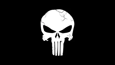 HD desktop wallpaper featuring the Punisher's iconic white skull logo against a black background.