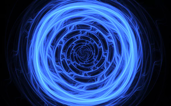 Abstract blue fractal swirl in a vortex shape, created with Apophysis software, forming concentric circles on a dark background for HD PC desktop wallpaper.