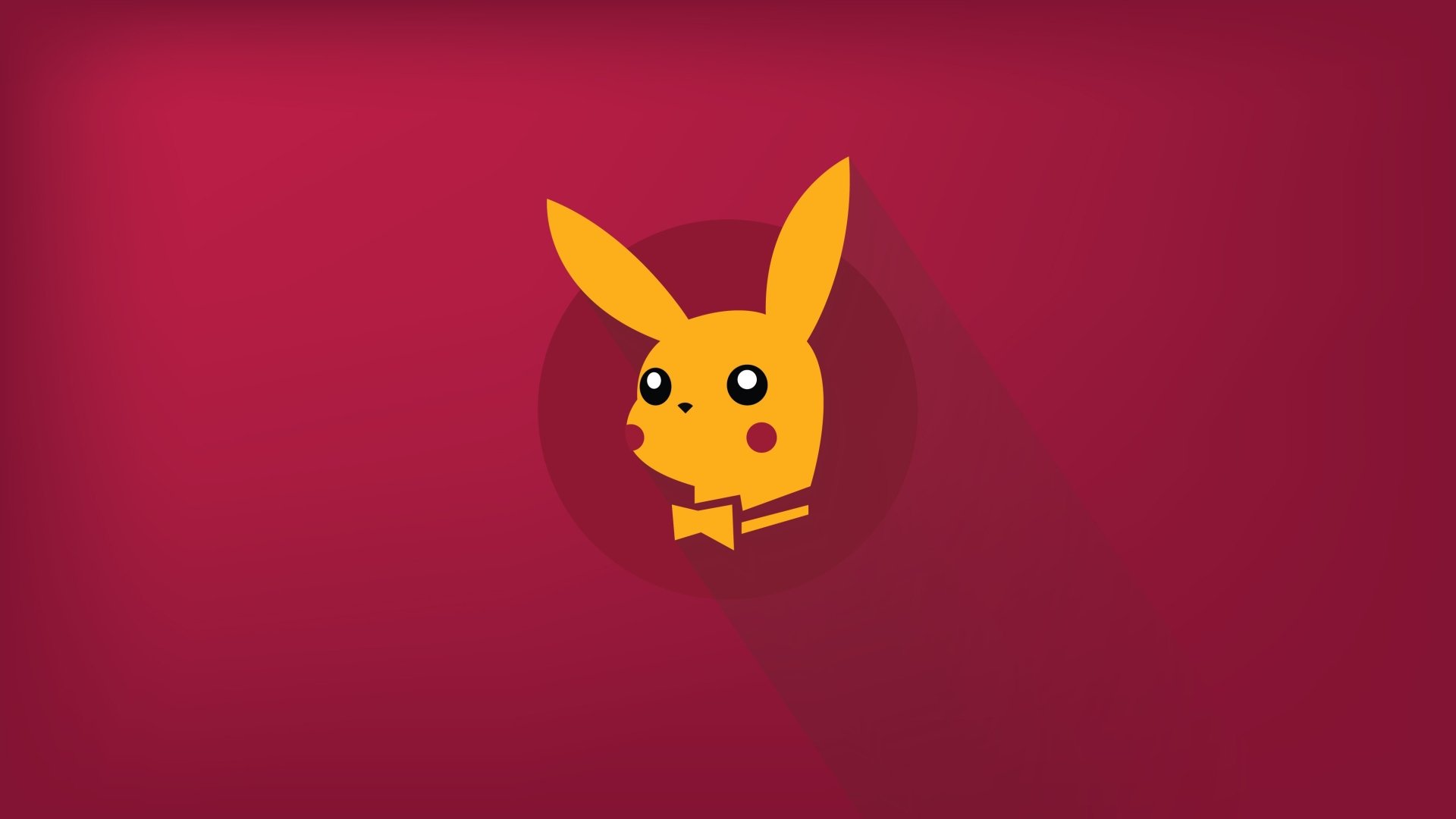 Minimalist HD desktop wallpaper featuring a stylized depiction of Pikachu from the Anime series Pokemon, set against a vibrant red background.
