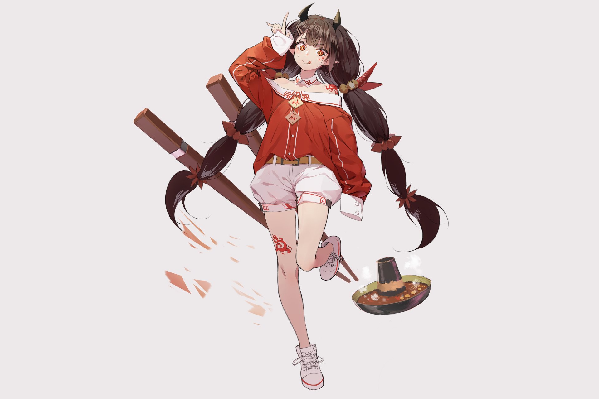 Anime girl with long twin braids and a red outfit, holding a weapon, presented in 4K Ultra HD as a PC desktop wallpaper and background.