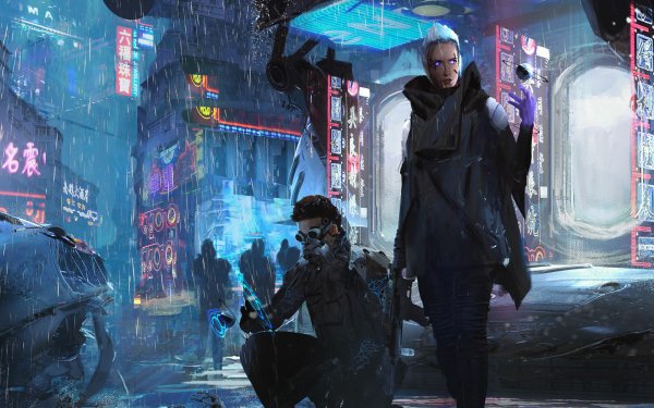 Sci Fi Cyberpunk Rain Neon HD Wallpaper | Background Image