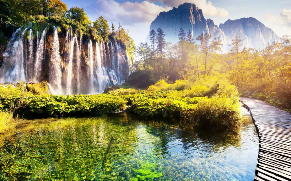 nature boardwalk waterfall HD Desktop Wallpaper | Background Image