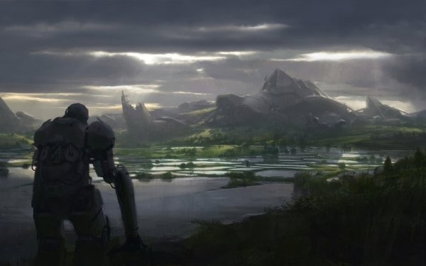 Sci Fi Landscape Mountain Robot HD Wallpaper | Background Image