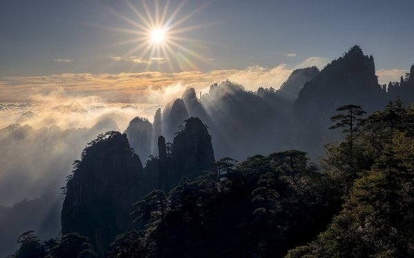 Nature Mountain Mountains Sun Sunbeam Cliff Fog Horizon HD Wallpaper | Background Image