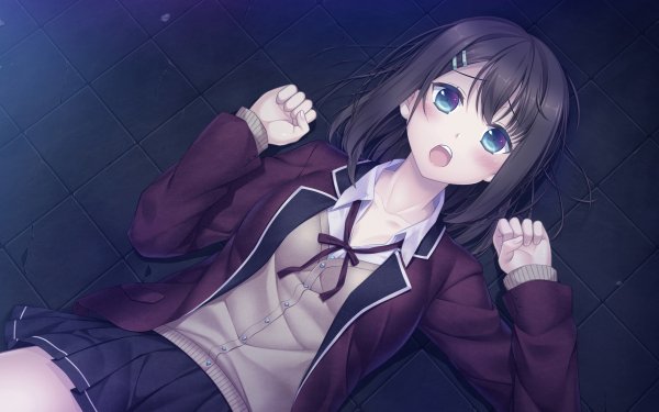 Anime Original Schoolgirl School Uniform Blue Eyes Lying Down HD Wallpaper | Background Image