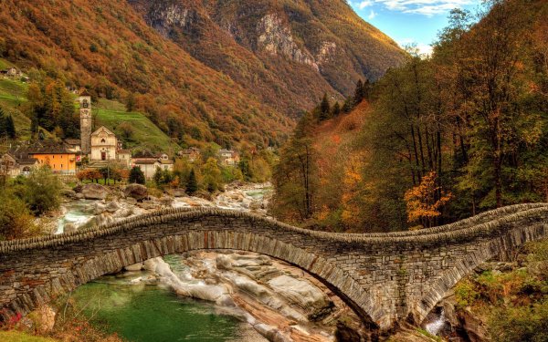 Man Made Town Towns Switzerland Mountain River Fall Bridge HDR HD Wallpaper | Background Image