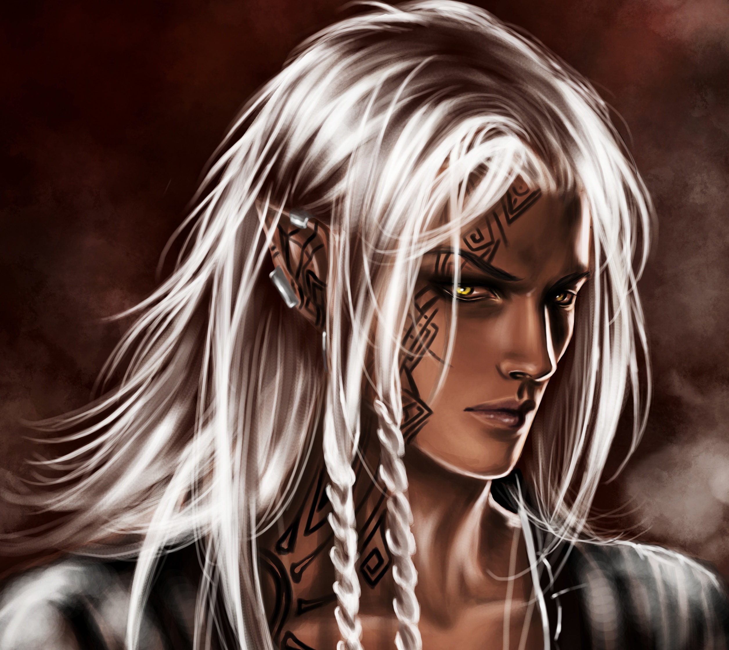 Download Pointed Ears Face Tattoo White Hair Fantasy Elf Hd Wallpaper By Orenmiller