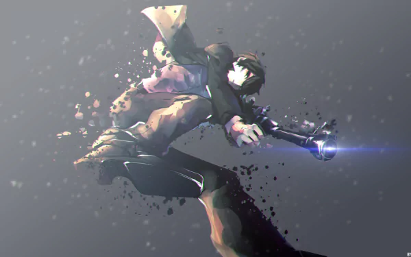 HD PC desktop wallpaper featuring Shintaro Kisaragi from the Kagerou Project in a dynamic, dark-toned anime style with particles and a sense of motion.