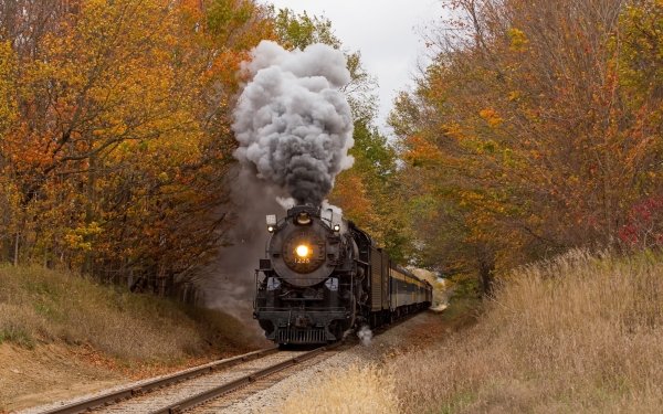 Vehicles Train Locomotive Fall Smoke Railroad Steam Train HD Wallpaper | Background Image