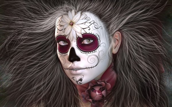Artistic Sugar Skull Flower Hair HD Wallpaper | Background Image