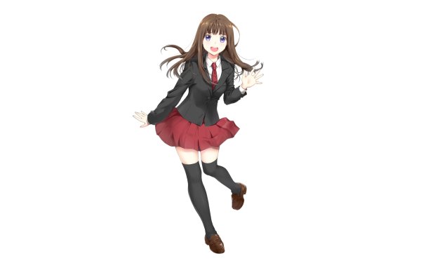 Anime Original Thigh Highs School Uniform Schoolgirl Long Hair Brown Hair HD Wallpaper | Background Image