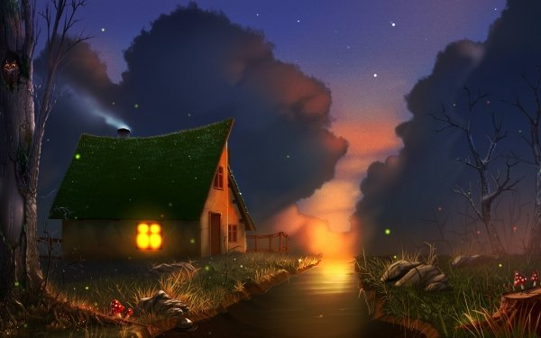 Fantasy House Cloud Night Stream HD Wallpaper | Background Image