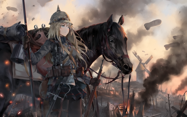 Anime Original Battlefield 1 Horse War Helmet Blonde Skirt Glove Pantyhose HD Wallpaper | Background Image
