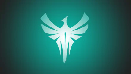 Minimalist 8K Ultra HD PC desktop wallpaper: teal phoenix emblem representing Zofia from Tom Clancy's Rainbow Six: Siege — minimalist gaming video game background.