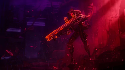HD desktop wallpaper featuring Jhin from League of Legends in a dark, intense scene with vibrant red and purple lighting.