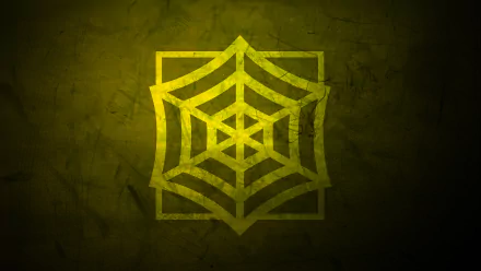 Minimalist 8K Ultra HD wallpaper featuring a stylized yellow spider web emblem inspired by Jager from Tom Clancy's Rainbow Six: Siege against a textured dark background.