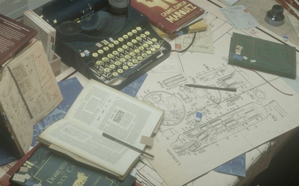 Anime Original Typewriter Book Schematic HD Wallpaper | Background Image
