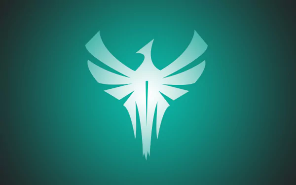 Minimalist 8K Ultra HD PC desktop wallpaper: teal phoenix emblem representing Zofia from Tom Clancy's Rainbow Six: Siege — minimalist gaming video game background.