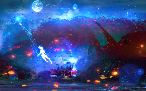 planet night house Peter Pan fantasy landscape fantasy landscape HD Desktop Wallpaper | Background Image
