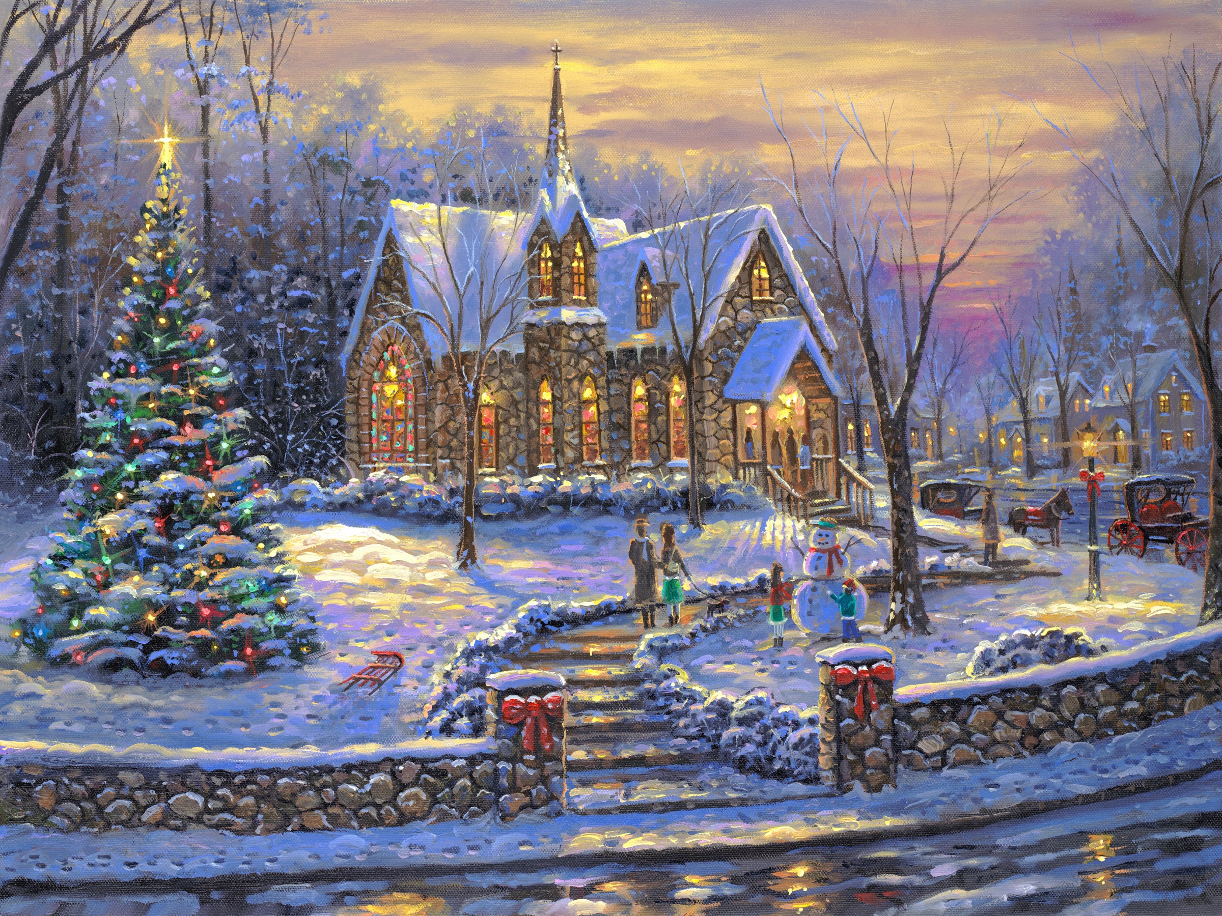 Christmas Eve in Small Town HD Wallpaper | Background ...
