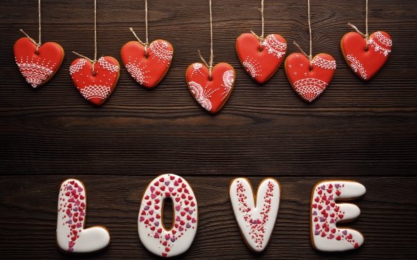Artístico Parejas Heart-Shaped Galleta Romantic Corazón Día de San Valentín Fondo de pantalla HD | Fondo de Escritorio