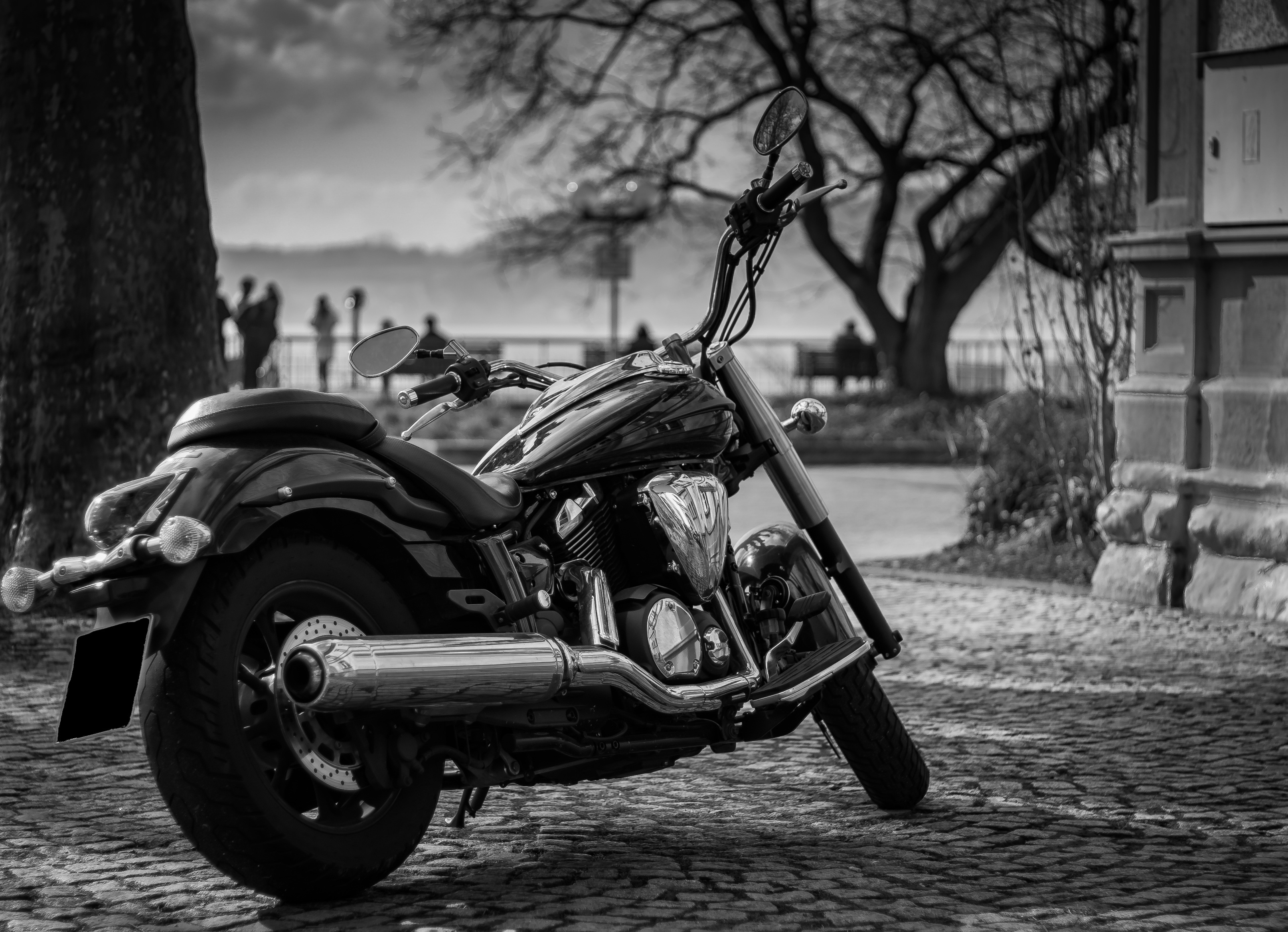 Black And White Photography Of A Motorbike Hd Wallpaper