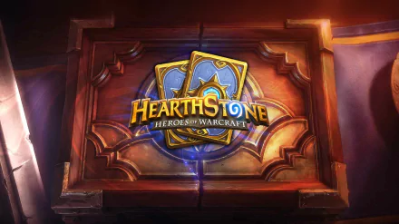 HD desktop wallpaper featuring the Hearthstone: Heroes of Warcraft logo with a glowing, magical aesthetic.