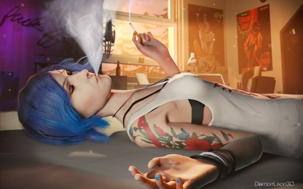Video Game Life is Strange: Before The Storm Life Is Strange Chloe Price Smoke Cigarette Blue Hair Window Necklace HD Wallpaper | Background Image