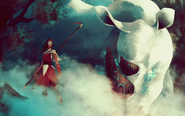 rhino spirit braid woman warrior fantasy HD Desktop Wallpaper | Background Image