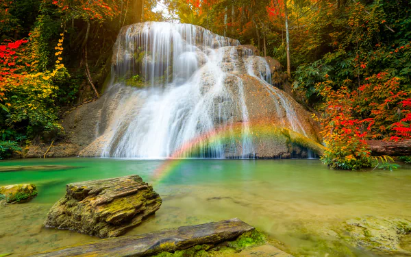lagoon fall rainbow nature waterfall HD Desktop Wallpaper | Background Image