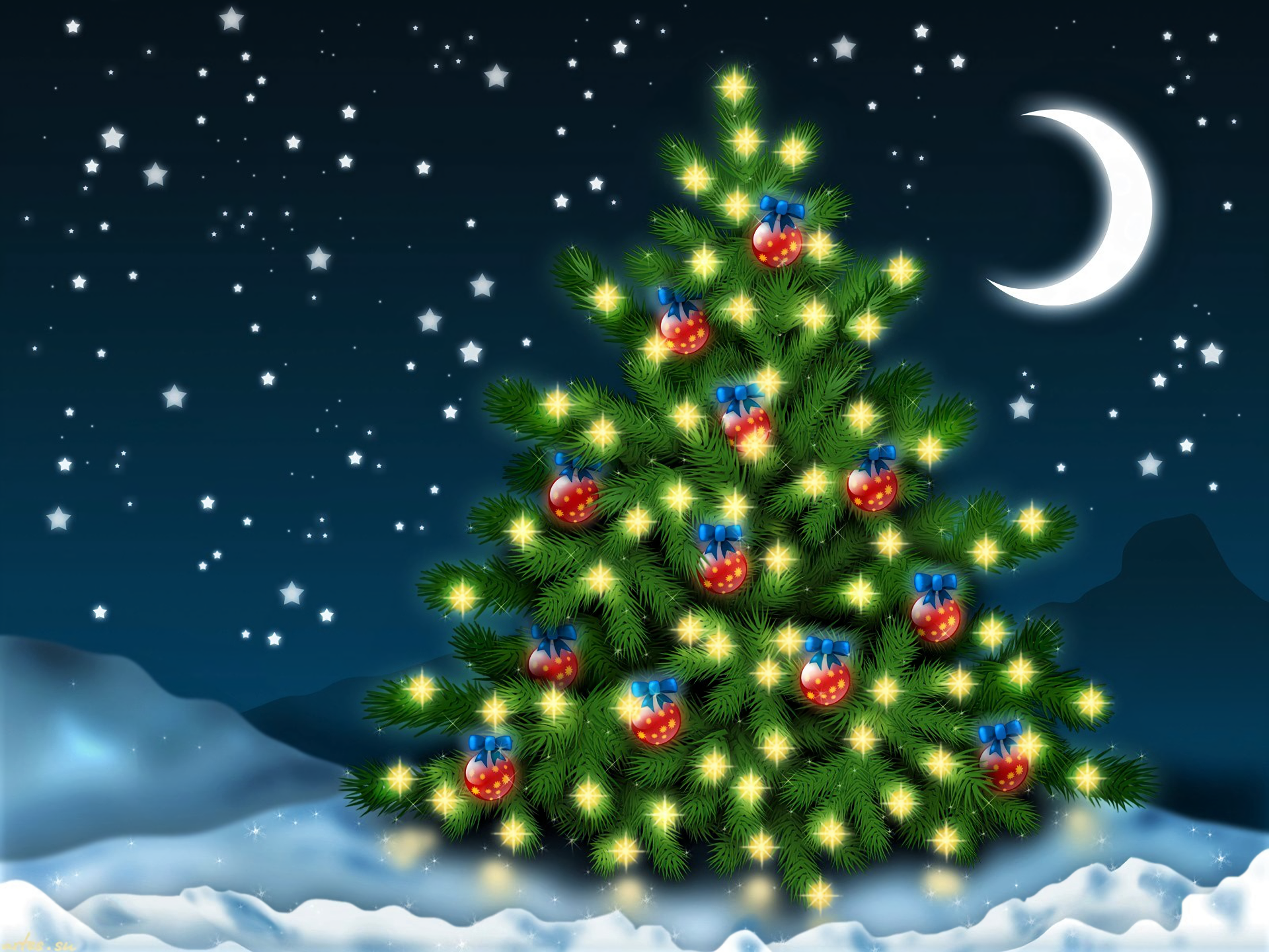 Download Christmas Ornaments Star Starry Sky Night Crescent Light