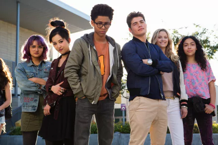 HD desktop wallpaper featuring Gert Yorkes, Nico Minoru, and other 'Runaways' characters standing confidently together.