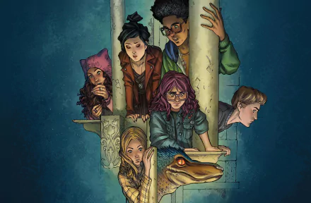 HD desktop wallpaper featuring Runaways characters Gert Yorkes, Nico Minoru, and Molly Hayes in a stylized illustration.