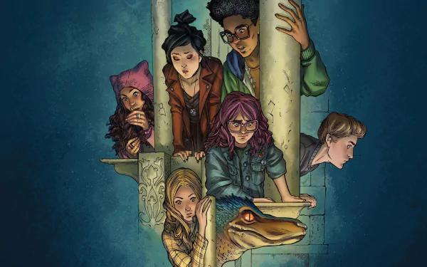 HD desktop wallpaper featuring Runaways characters Gert Yorkes, Nico Minoru, and Molly Hayes in a stylized illustration.