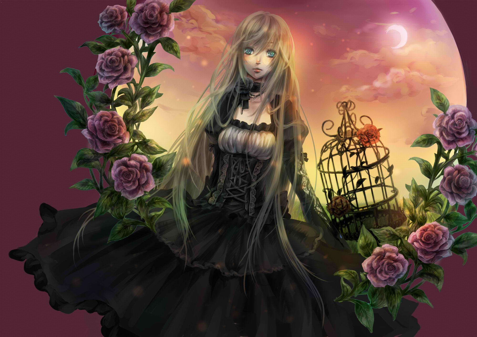 Anime Girl with Roses