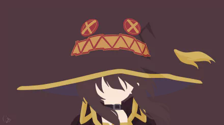 Minimalist HD desktop wallpaper featuring Megumin from KonoSuba - God’s Blessing on This Wonderful World!!, showcasing her iconic witch hat against a plain background.
