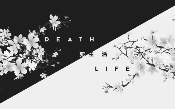 Japan kanji death life artistic Black & White HD Desktop Wallpaper | Background Image