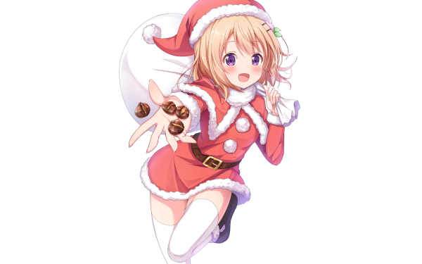 Anime Is the Order a Rabbit? Kokoa Hoto Blonde Smile Blush Belt Thigh Highs Santa Hat Hat Dress Red Dress Christmas HD Wallpaper | Background Image