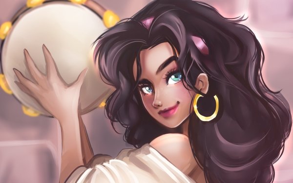 Fantasy Women Face Black Hair Smile Aqua Eyes Esmeralda HD Wallpaper | Background Image