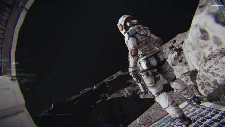 HD wallpaper of an astronaut stepping onto a lunar surface, with a spacecraft in the background, themed around Routine.