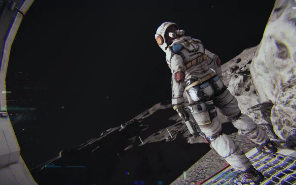 HD wallpaper of an astronaut stepping onto a lunar surface, with a spacecraft in the background, themed around Routine.