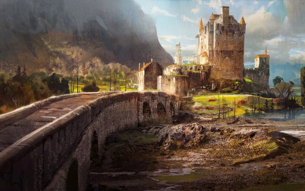 Fantasy Castle Castles Bridge Landscape HD Wallpaper | Background Image