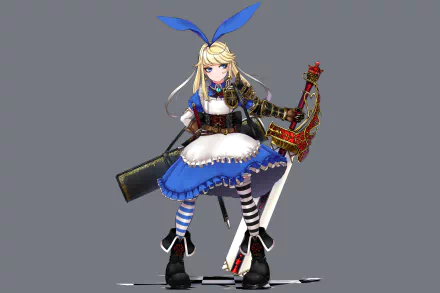 thigh highs boots blue eyes sword dress ribbon blonde Anime Original HD Desktop Wallpaper | Background Image