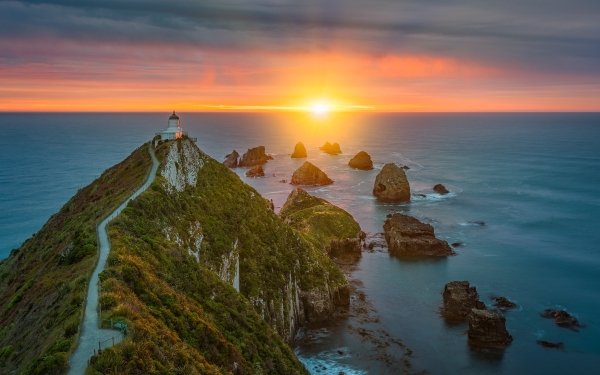 Photography Sunrise Nature Path Lighthouse Ocean Horizon HD Wallpaper | Background Image